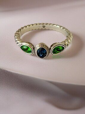 BRIGHTON SILVER PLATED FINISH FLORAL LEAF HINGED CUFF BRACELET